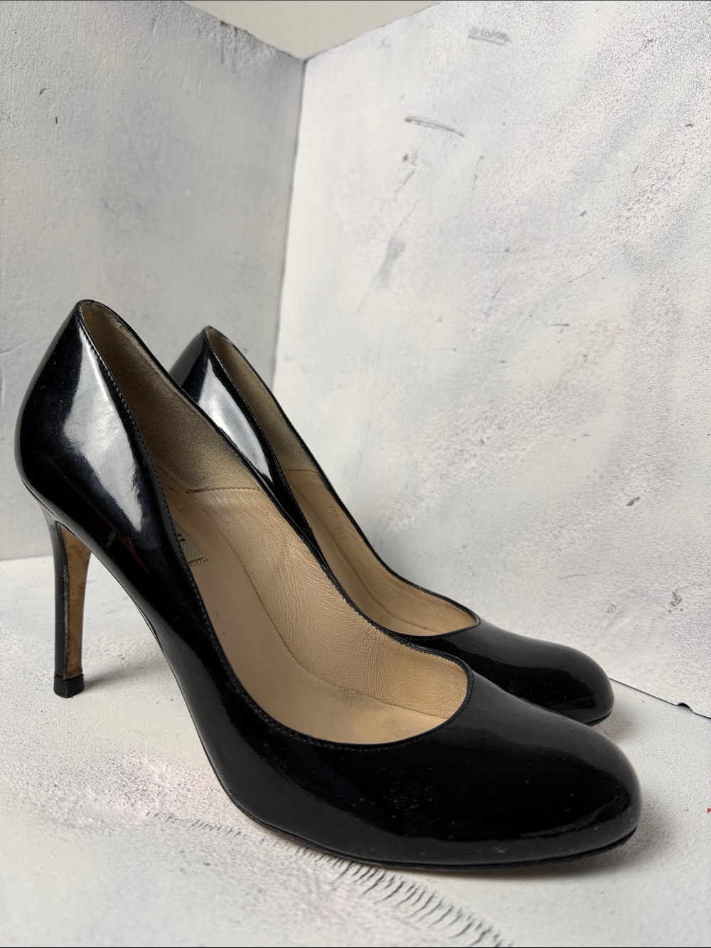 LK Bennett Black Patent Round-Toe Stiletto Pumps